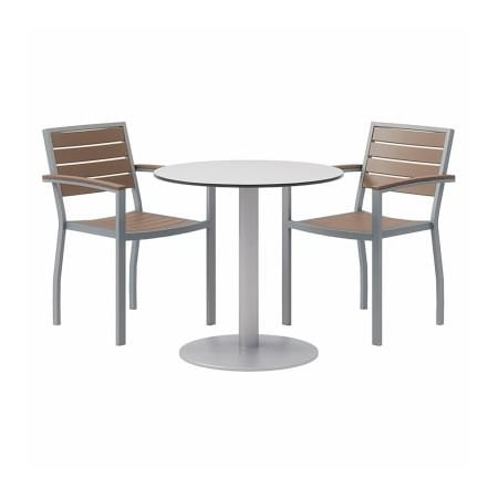 Kfi KFI 3-Piece Outdoor Dining Set, 30"W x 29"H Table, Gray w/ Silver Frame OL5601SLMA-2-TP30RD-B2200SL-D381